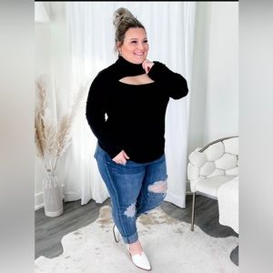 White Birch- black long sleeve turtle neck top with cutout detail- size large